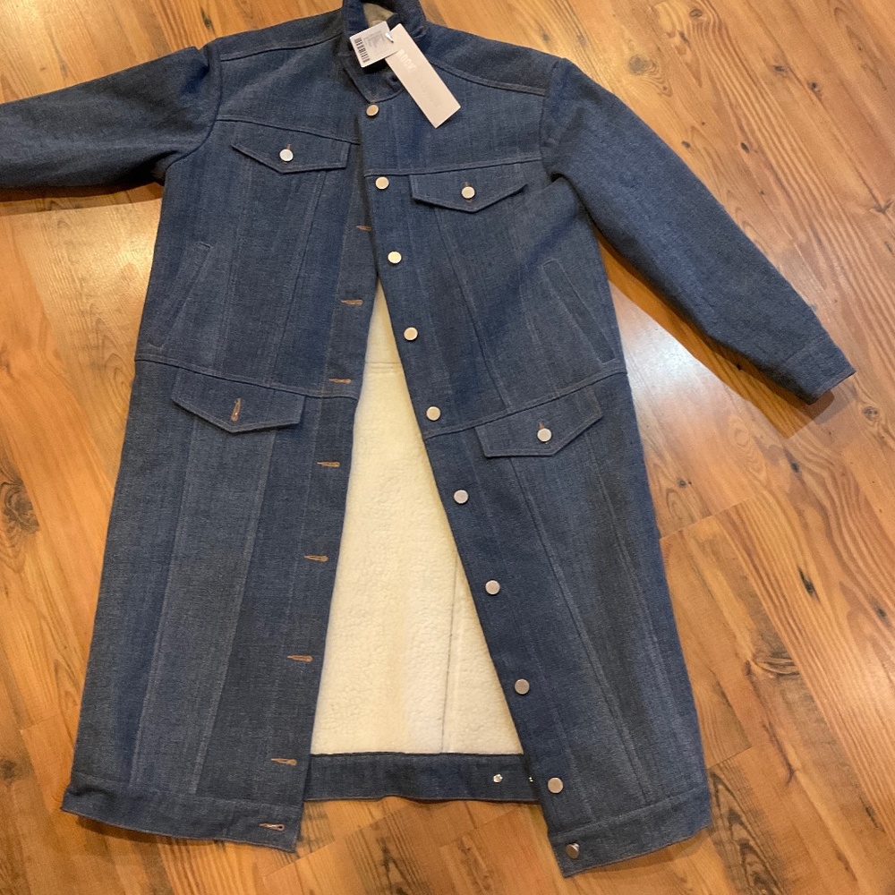 Rocket x Lunch SMALL Sherpa Lined Denim Parka Coat Jacket Denim  BRAND NEW! TAGS
